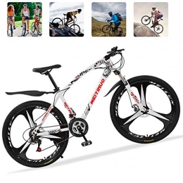 M-TOP Bicicleta 26'' Bicicleta de Carretera para Mujer y Hombre, 21 Velocidad Mountain Bike con Suspensión Delantero, Doble Freno de Disco, Bicicletas Montaña de Carbon Acero, Blanco, 3 Spokes