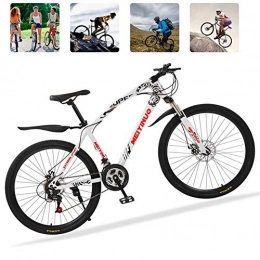 M-TOP Bicicleta 26'' Bicicleta de Carretera para Mujer y Hombre, 21 Velocidad Mountain Bike con Suspensión Delantero, Doble Freno de Disco, Bicicletas Montaña de Carbon Acero, Blanco, 40 Spokes