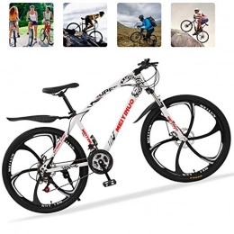 M-TOP Bicicleta 26'' Bicicleta de Carretera para Mujer y Hombre, 21 Velocidad Mountain Bike con Suspensión Delantero, Doble Freno de Disco, Bicicletas Montaña de Carbon Acero, Blanco, 6 Spokes
