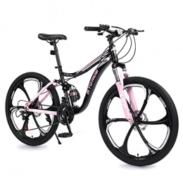 AZXV Bicicleta AZXV Adultos Bicicleta de montaña Montaña Suspensión Completa Bicicleta de Acero de Alto Contenido de Carbono, Dual Dual Dual Dual Dual DE ARQUILIZADOR DE ARQUEMA MTB BIC Pink