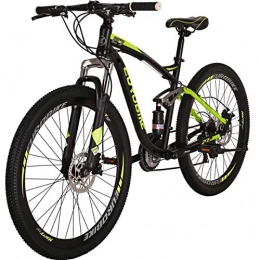 EUROBIKE Bicicletas de montaña Bicicleta de montaña para adultos, ruedas de 27.5 pulgadas, marco de acero al carbono de 17.5 pulgadas, 21 velocidades, frenos de disco, doble suspensión (verde)