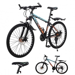 Hyhome Bicicleta Bicicleta de montaña para adultos, ruedas de radios de 26 pulgadas, bicicletas de montaña de 27 velocidades, suspensión freno de disco dual para bicicleta montaña, marco acero ligero y fuerte (azul)