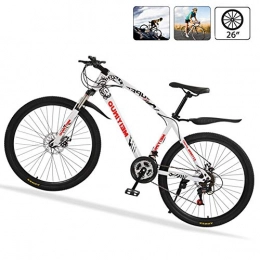 M-TOP Bicicletas de montaña Bicicleta de Ruta Carbono Acero R26 21V Bicicleta de Montaa MTB con Suspensin Delantero, Doble Freno de Disco, Blanco, 30 Spokes