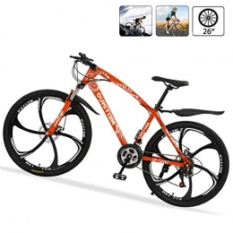 M-TOP Bicicletas de montaña Bicicleta de Ruta Carbono Acero R26 21V Bicicleta de Montaa MTB con Suspensin Delantero, Doble Freno de Disco, Naranja, 6 Spokes