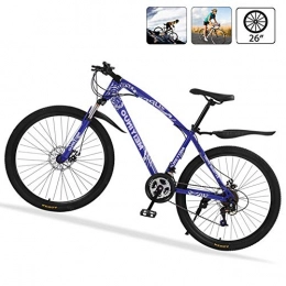 M-TOP Bicicletas de montaña Bicicleta de Ruta Carbono Acero R26 21V Bicicleta de Montaña MTB con Suspensión Delantero, Doble Freno de Disco, Azul, 30 Spokes