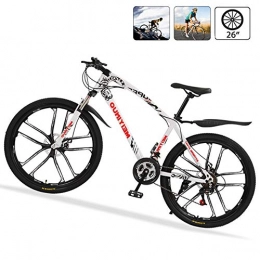 M-TOP Bicicletas de montaña Bicicleta de Ruta Carbono Acero R26 21V Bicicleta de Montaña MTB con Suspensión Delantero, Doble Freno de Disco, Blanco, 10 Spokes