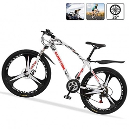 M-TOP Bicicletas de montaña Bicicleta de Ruta Carbono Acero R26 21V Bicicleta de Montaña MTB con Suspensión Delantero, Doble Freno de Disco, Blanco, 3 Spokes