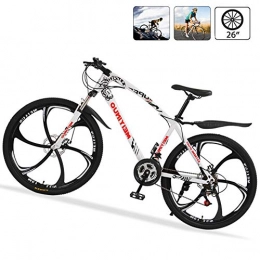 M-TOP Bicicletas de montaña Bicicleta de Ruta Carbono Acero R26 21V Bicicleta de Montaña MTB con Suspensión Delantero, Doble Freno de Disco, Blanco, 6 Spokes