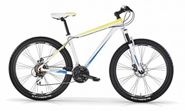 MBM Bicicleta Bicicleta MBM 227 de aluminio, suspensión delantera, 27.5", 17 velocidades, frenos de disco opcionales (Blanco Mate / Azul Neon con Frenos de disco, 40)
