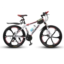 WEHOLY Bicicleta Bicicleta para hombre, bicicleta de montaña, ruedas de 6 radios, doble cuadro de acero de 17 ', horquilla de suspensión delantera con unidad de choque totalmente ajustable de 24 velocidades, rojo