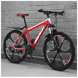 GONGFF Bicicleta Bicicletas de montaña para hombre de 26 pulgadas, bicicleta de montaña rgida de acero al carbono, bicicleta de montaña con asiento ajustable con suspensin delantera, 21 velocidades, rojo de 6 radios