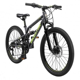 BIKESTAR Bicicletas de montaña BIKESTAR Bicicleta de montaña de Aluminio Suspensión Doble Bicicleta Juvenil 24 Pulgadas de 9 años | Cambio Shimano de 21 velocidades, Freno de Disco | niños Bicicleta | Negro