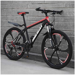CDFC Bicicleta CDFC Acero de Alto Carbono Hardtail Bicicleta de montaña, Bicicleta de montaña de 26 Pulgadas de los Hombres con Suspensin Delantera Asiento Ajustable, Black Red 6 Spoke, 24 Speed