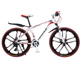 DGAGD Bicicletas de montaña DGAGD Freno de Disco Doble de 26 Pulgadas, Velocidad Variable, aleación de Aluminio, Bicicleta de montaña, Diez Ruedas de Corte-Blanco Rojo_27 velocidades