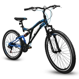 Geroni Bicicleta Geroni FXC100 - Bicicleta de montaña de 26 pulgadas, biamortiguada, cambio de 21 velocidades, frenos V-Brake (azul)