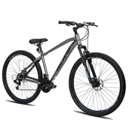 HH HILAND Bicicleta Hiland 431 - Bicicleta de montaña (29 pulgadas, con marco de aluminio, 21 marchas, cambio Shimano y freno de disco, horquilla de suspensión), color gris