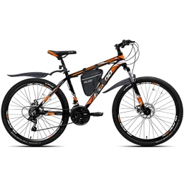 ROCKSHARK Bicicleta Hiland Bicicleta de Montaña 26 Pulgadas con Bolsa de Sillín, MTB Bicicleta para Hombre y Mujer con Cuadro 17 Pulgadas Freno de Disco Ruedas de Radios Negro y Naranja