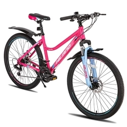 Hiland Bicicletas de montaña Hiland Bicicleta de Montaña MTB Bicicleta 26 Pulgadas para Mujer y Niña 21 Marchas con Suspensión Delantera Marco de Acero Freno de Disco Guardabarros Rosa…