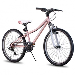 HH HILAND Bicicleta Hiland Climber - Bicicleta de montaña para niños (24 pulgadas, horquilla de suspensión, 6 velocidades, freno V-Brake color rosa)