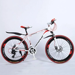 KUKU Bicicleta De Montaña De 26 Pulgadas, Bicicleta De Montaña De Acero De Alto Carbono De 21 Velocidades, Bicicleta De Montaña con Suspensión Completa, Bicicleta para Exteriores,White Red