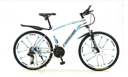 KUYT Bicicleta KUYT Bicicleta de montaña Ultraligera de 26 Pulgadas y 21 velocidades Cuadro y Horquilla de Acero de Alto Carbono Doble Freno de Disco 10 Rayos, White Blue