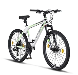 Licorne Bike  Licorne Bike Diamond Premium - Bicicleta de montaña de aluminio, para niños, niñas, hombres y mujeres, 21 velocidades, freno de disco para hombre, horquilla delantera ajustable (26, blanco)