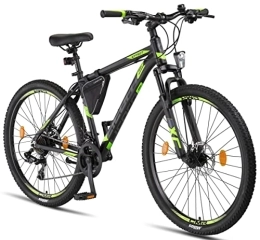 Licorne Bike  Licorne Bike Effect Premium - Bicicleta de montaña 27, 5 pulgadas - para niños, niñas, hombres y mujeres - Cambio de 21 velocidades - para hombre - Negro / Lime (2 frenos de disco)