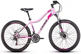 MKWEY Bicicletas de montaña MKWEY Bicicleta de montaña Hombres Mujeres, 21 velocidades, Doble Freno Disco, Susp, Unisex Adulto, 26 Pulgadases Pink