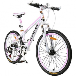 NENGGE Bicicleta NENGGE Bicicleta de montaña Hardtail para mujer, 26 pulgadas, 24 velocidades, bicicleta de montaña para adultos y niñas, con suspensión de horquilla y frenos de disco, marco de acero al carbono, color rosa