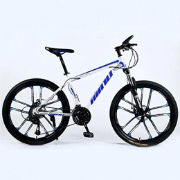  Bicicleta Novokart-Mountain Bike Unisex, Bicicletas montaña 21 / 24 / 27 Pulgadas, MTB para Hombre, Mujer, con Asiento Ajustable, Frenos de Doble Disco, Blanco Azul, 10 cortadores Rueda, 21-Speed Shift