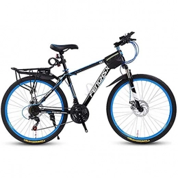 WXX Bicicleta WXX Bicicleta de montaña para Adultos de Acero con Alto Contenido de Carbono, Asiento Ajustable de 24 Pulgadas, Freno de Disco Doble, Bicicleta de Cola Dura, Negro, Azul, 27 velocidades
