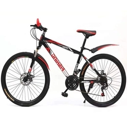 YANGSANJIN Bicicletas de montaña, acero de alto carbono, guardabarros delantero + trasero, bicicleta de freno de disco doble de 21 velocidades, 22 pulgadas, negro y rojo