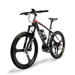 SSQIAN Electric Mountain Bike 26 Inch Electric Bike Carbon Fiber Frame Bicycle 36V 240W 6.8Ah Lithium-Ion Battery Mountain E-bike Torque Sensor System Oil and Gas Lockable Suspension Fork, Black, Red
