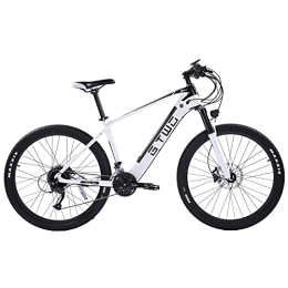GTWO Electric Mountain Bike 27.5 Inch Electric Carbon Fiber Bike, Pneumatic Shock Absorber Front Fork, 27 Speed Mountain Bicycle (Black White, 9.6Ah)
