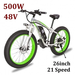 ZJGZDCP Bike 48V 350W Electric Mountain Bike 26inch Fat Tire E-Bike Beach Cruiser Mens Sports Mountain Bike Full Suspension Lithium Battery Hydraulic Disc Brakes Delivery ( Color : White-Green , Size : 350W-15Ah )