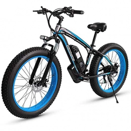 WXX Electric Mountain Bike Adult Fat Tire Electric MTB, Aluminum Alloy 26 Inch Off Road Snow Bikes 350W 48V 15AH Lithium Battery Bicycle Ebike 27 Speeds 4.0 Wide Wheel Moped, Blue