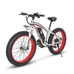 AKEZ Electric Mountain Bike AKEZ 26"*4" Fat Tire E-bike Electric Bike for Adults, Fat Tyre Electric Mountain Bike 7 Speeds Snow Bike All Terrain with 48V Removable Lithium Battery (White red 13A)