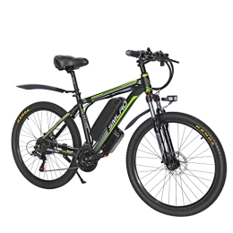 AKEZ Electric Mountain Bike AKEZ Electric Bikes for Adults, 26" Ebike for Men, Electric Hybrid Bicycle MTB All Terrain, 48V / 10Ah Removable Lithium Battery Road Mountain Bike, for Cycling Outdoor Travel Work Out (black green)