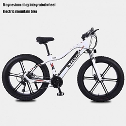 Alqn Electric Mountain Bike Alqn Adult Fat Tire Electric Mountain Bike, Snow Bikes, Portable 10Ah Li-Battery Beach 27 Speed Cruiser Bicycle, Lightweight Aluminum Alloy Frame, 26 inch Wheels, White, A