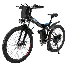 Ancheer Electric Mountain Bike ANCHEER Electic Mountain Bike, 26 inch Folding E-bike, 36V 250W Large Capacity Lithium-Ion Battery and Battery Charger, Premium Full Suspension and Shimano Gear (Schwarz) (Black) (Black)