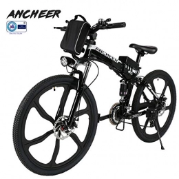 Ancheer Electric Mountain Bike ANCHEER Electric Mountain Bike, 26 Inch Folding E-bike with Super Lightweight Magnesium Alloy 6 Spokes Integrated Wheel, Premium Full Suspension and Shimano 21 Speed Gear