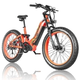 Cyrusher Bike Cyrusher 26" Electric Bike For Adults, Trax Step-Through Ebike 250W 52V 20Ah, 4" All-Terrain Fat Tire, Shimano 9-Speed Rear, Full Air Suspension, Orange