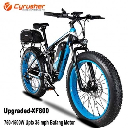 Cyrusher Bike Cyrusher Upgraded XF800 26inch Fat Tire Electric Bike 750 / 1500W Upto 35mph BaFang Motor 48V Mens Women Mountain e-Bike Pedal Assist, Lithium Battery Full Suspension Hydraulic Disc Brakes(Blue)