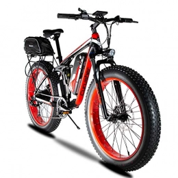 Cyrusher Bike Cyrusher Upgraded XF800 Electric Mountain Bike 750W / 1500W Upto 35mph 26inch Fat Tire e-Bike 7 Speeds Beach Cruiser Sports Mountain Bikes Full Suspension, Lithium Battery Hydraulic Disc Brakes(Red)