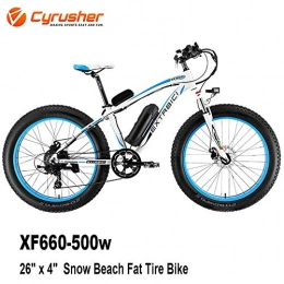 Cyrusher Bike Cyrusher XF660 500W 26 inch Snow Beach Fat Tire Electric Mountain Bicycle Mens Mountain E-Bike with Hydraulic Disc Brakes Aluminum Frame MTB Hardtail E bike(Blue)