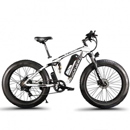 Cyrusher Bike Cyrusher XF800 1000W Electric Mountain Bike 26inch Fat Tire e-Bike Shimano 7 Speeds Beach Cruiser Mens Sports Mountain Bike Full Suspension, Lithium Battery Hydraulic Disc Brakes(White)