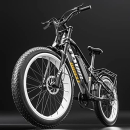 cysum Bike cysum CM900 Pro Adult Electric Bike, 26 Inch Electric Fat Tire Bike, Men's Electric Mountain Bike, Beach Snow Mountain Ebike, 48v 17ah Removable Li-Battery, Range 90km, Colour LCD (White-Black)