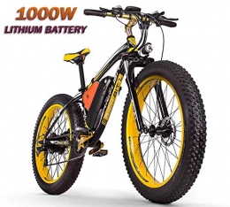 T Electric Mountain Bike Electric Bicycle 48V Fat Tire Electric Bike Powerful Electric Mountain Bike 17AH 1000W EBike Beach Cruiser 21 Speed Electric Snow Bicycle Black+Yellow