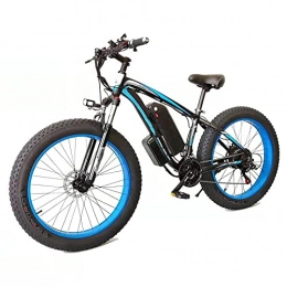 TERLEIA Electric Mountain Bike Electric Bike 21 Speed Mountain Electric Bicycle 26" Adults Fat Tire E-Bike All Terrain Snow Cross-Country Electric Bike Front And Rear Disc Brakes Lithium Battery, Black blue, 48V 10Ah