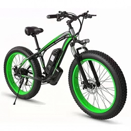 TERLEIA Electric Mountain Bike Electric Bike 21 Speed Mountain Electric Bicycle 26" Adults Fat Tire E-Bike All Terrain Snow Cross-Country Electric Bike Front And Rear Disc Brakes Lithium Battery, Black green, 48V 10Ah